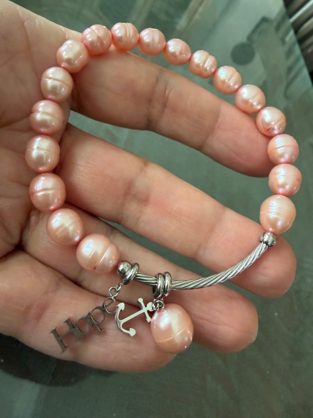QVC Honora Cultured Pearl hope Charm Stretch Bracelet
